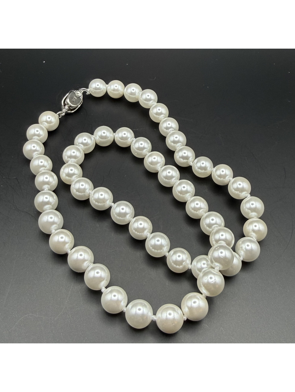 White Shell Pearl Full Strand Necklace with S925 Clasp 16 Inch